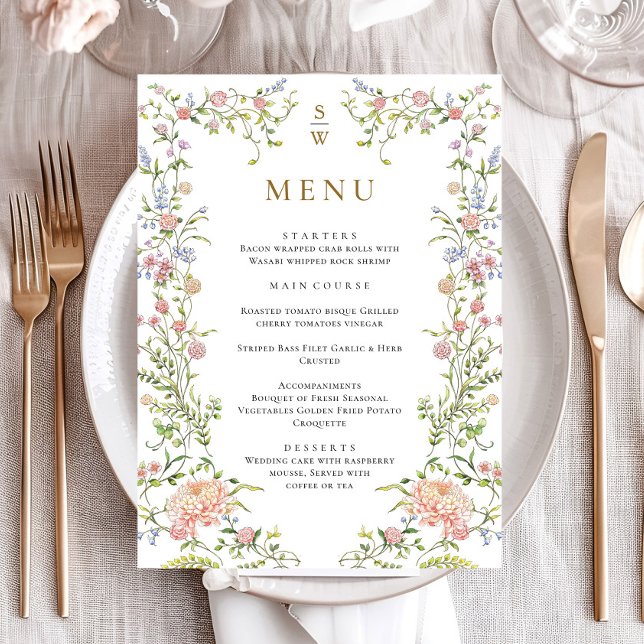 Menu Mariage floral orange Grace Pastel Blush (Créateur téléchargé)