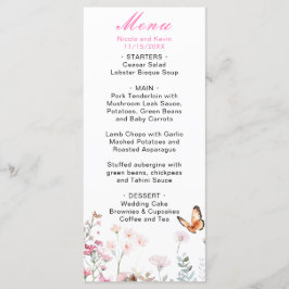 Menu Mariage Floral Papillon Rose Foncé de Printemps