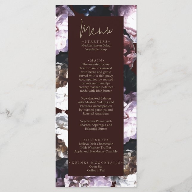 Menu Mariage Floral personnalisé Bourgogne (Devant)