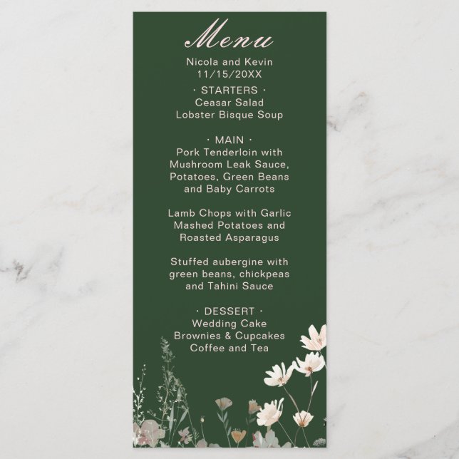 Menu Mariage Floral Printanier Rose Foncé Fleurs Sauvag (Devant)