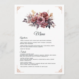Menu Mariage Floral Prune, Gris, Cuivre et Rose Poussié
