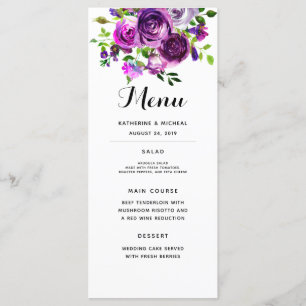 Menu Mariage Floral Purple Watercolor