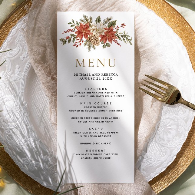 Menu Mariage Floral Red Gold (Créateur téléchargé)