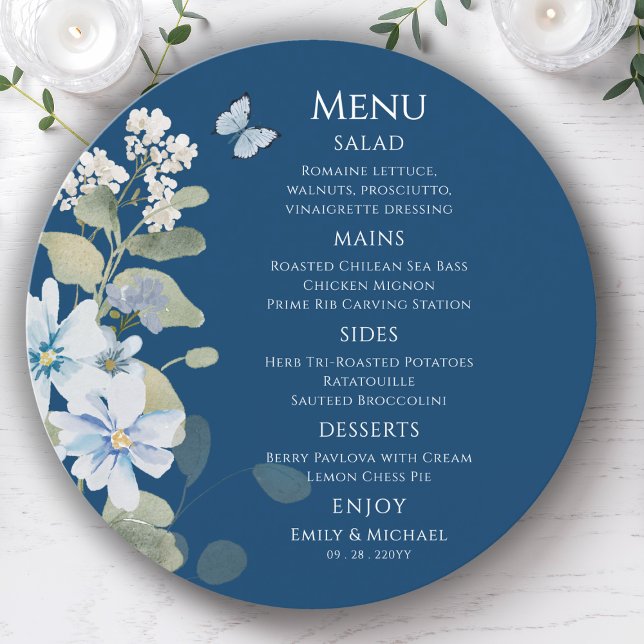 Menu Mariage floral romantique bleu Dusty (Créateur téléchargé)
