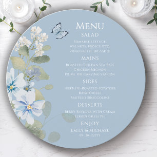 Menu Mariage floral romantique bleu Dusty