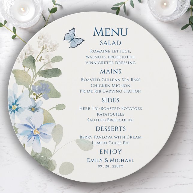 Menu Mariage floral romantique bleu Dusty (Créateur téléchargé)