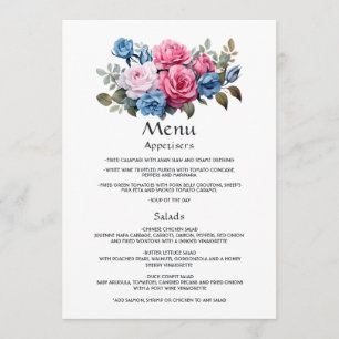 Menu Mariage Floral Rose et Bleu