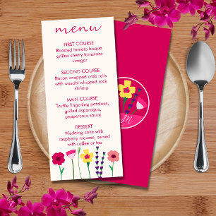 Menu Mariage floral rose gras et brillant Fuchsia