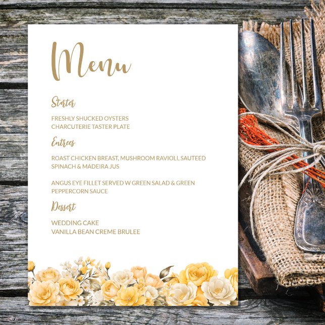 Menu Mariage Floral Rose Jaune (Créateur téléchargé)