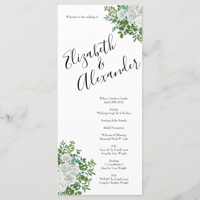 Menu Mariage floral rose noire et blanche (Devant)