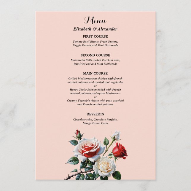 Menu Mariage floral rose rose foncé (Devant)