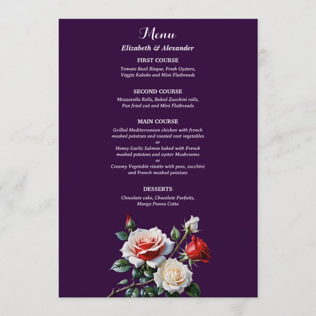 Menu Mariage floral rose rose foncé (Devant)
