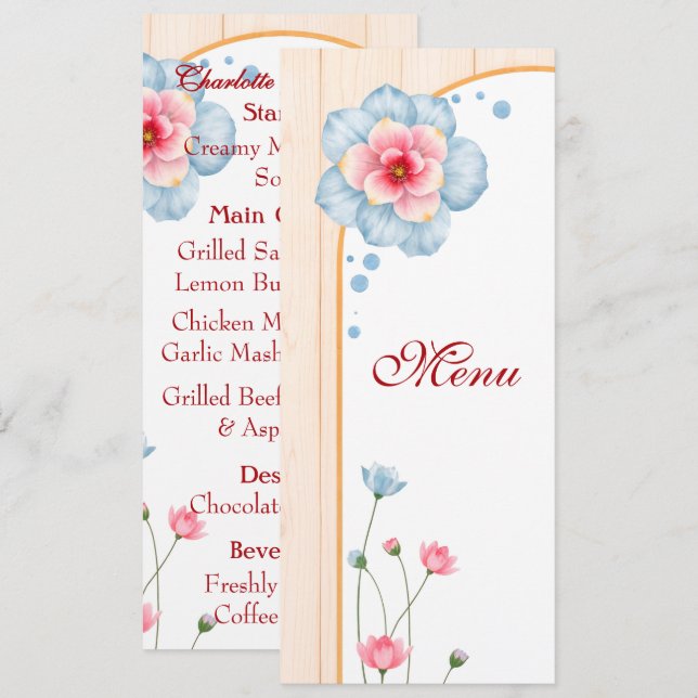 Menu Mariage floral rustique (Devant / Derrière)