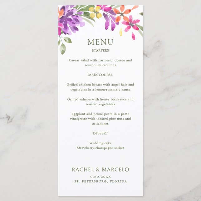 Menu Mariage floral tropical lumineux (Devant)
