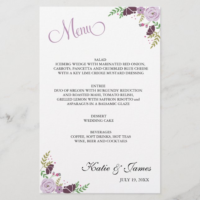 Menu Mariage floral | Violet (Devant)