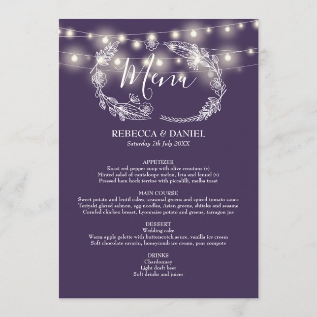 Menu Mariage floral violet (Devant)