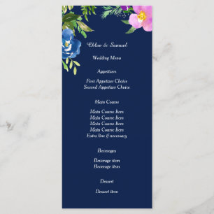 Menu Mariage Floral Violet bleu marine