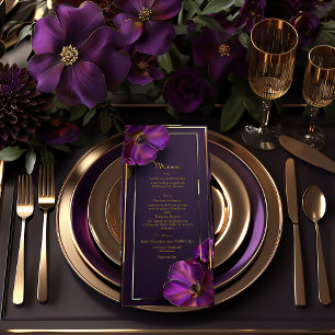 Menu Mariage Floral Violet Pourpre Lumineux Élégant