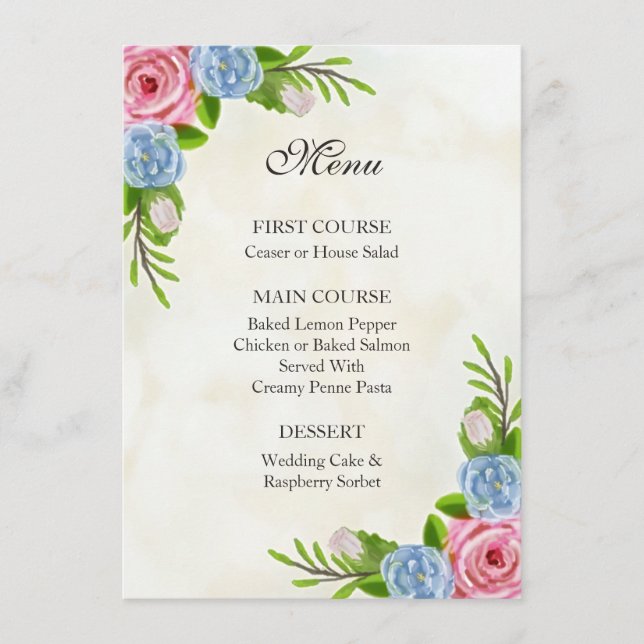 Menu Mariage Floral Watercolor (Devant)