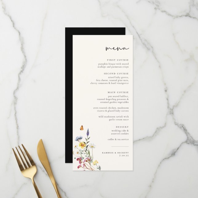 Menu Mariage floral Wild Meadow (Devant/Arrière en situation)