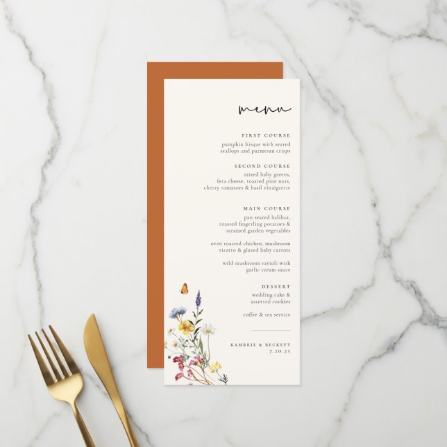 Menu Mariage floral Wild Meadow (Devant/Arrière en situation)