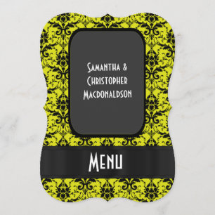 Menu mariage formel damassé jaune vif