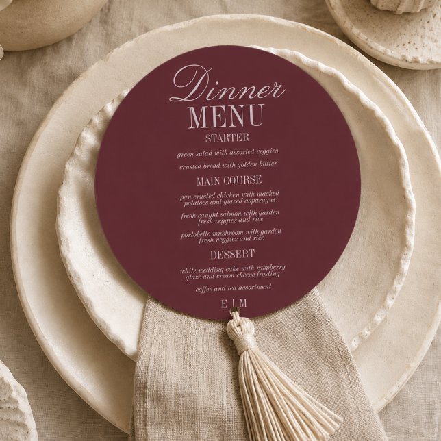 Menu Mariage Formel Moderne Script Bourgogne (Modern Script Burgundy Formal Wedding Menu)