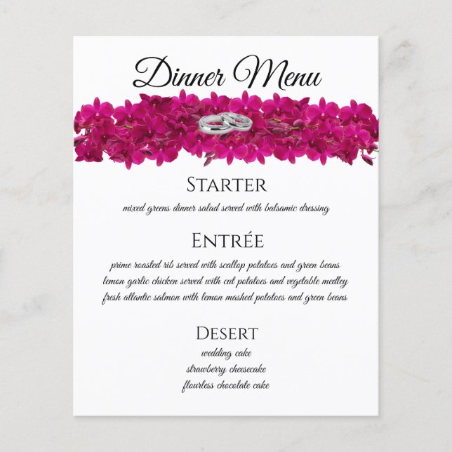 Menu mariage - Fuchsia Orchidées Blanc (Devant)