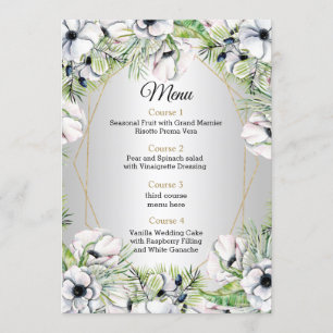 Menu Mariage géométrique argent blanc anémone or