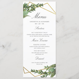 Menu Mariage géométrique chic Botanique et Gold