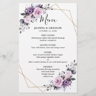 Menu Mariage géométrique des fleurs violettes pous