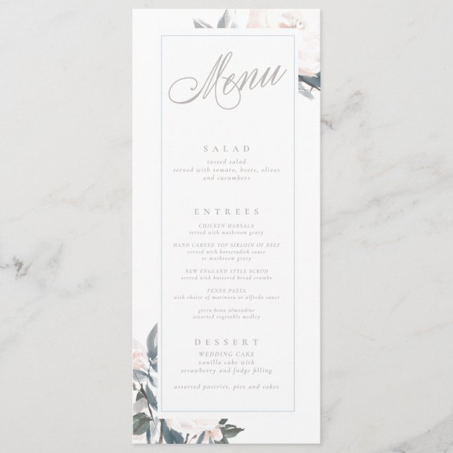 Menu Mariage géométrique Dusty Blue Peony (Devant)