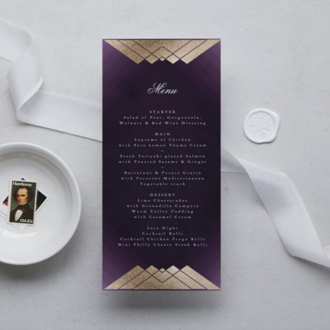 Menu Mariage Géométrique White Purple Gold Gatsby (Créateur téléchargé)