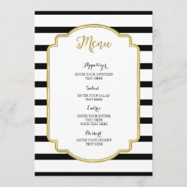 Menu Mariage Gold Black and White Stripes