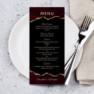 Menu Mariage Gold Burgundy Agate