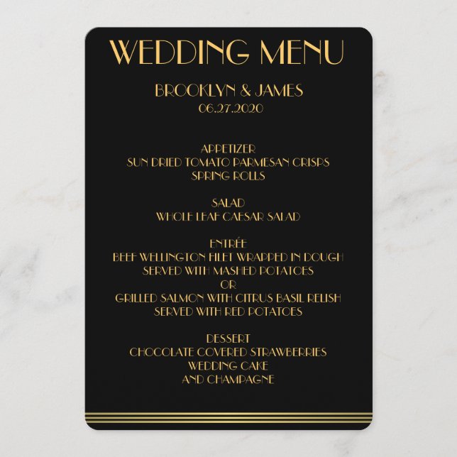 Menu Mariage Gold Et Black Great Gatsby (Devant)