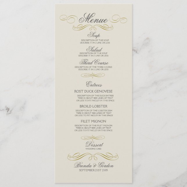Menu mariage Gold Frame & Off White Arrière - plan (Devant)