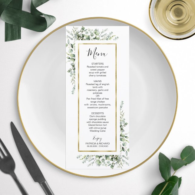 Menu Mariage Gold Greenery Eucalyptus (Créateur téléchargé)