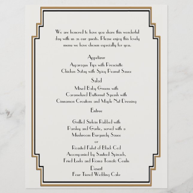 Menu Mariage Gold Posh Art Déco (Devant)
