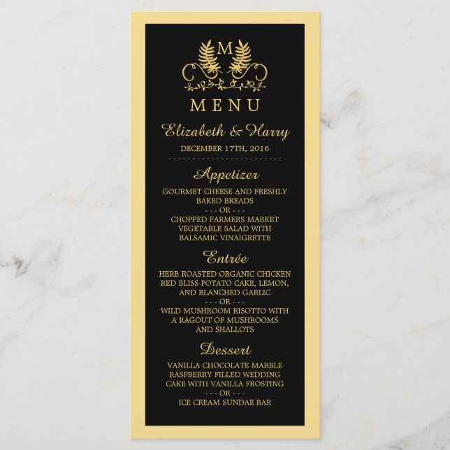 Menu Mariage Golden Floral Emblem (Devant)