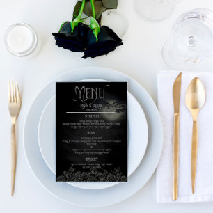 Menu Mariage gothique floral noir et gris personna