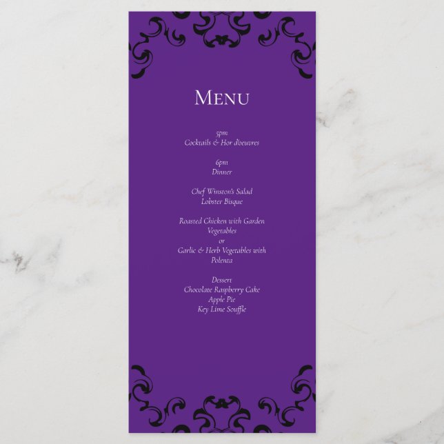 Menu Mariage gothique noir violet (Devant)
