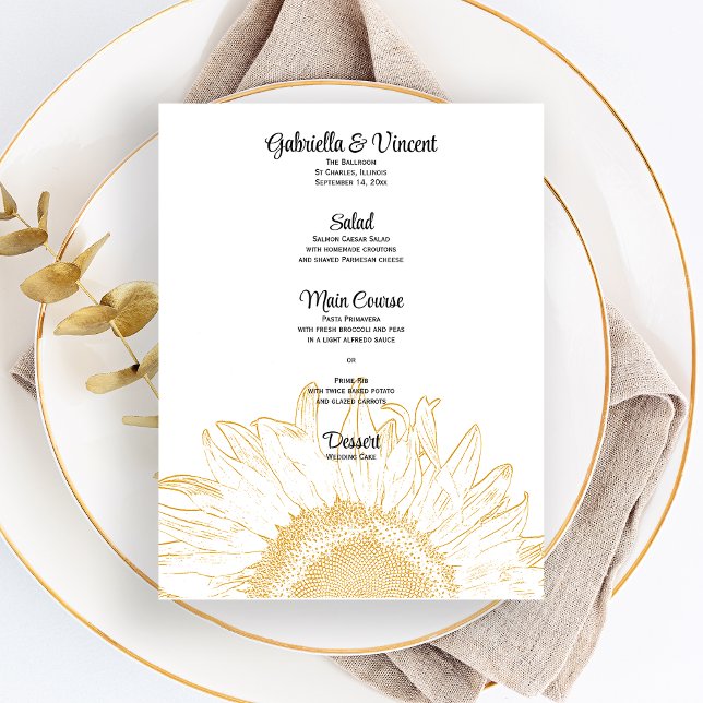 Menu Mariage graphique de tournesol jaune (Créateur téléchargé)