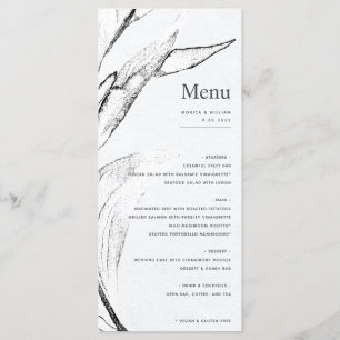 Menu Mariage graphique moderne à feuilles blanches et n