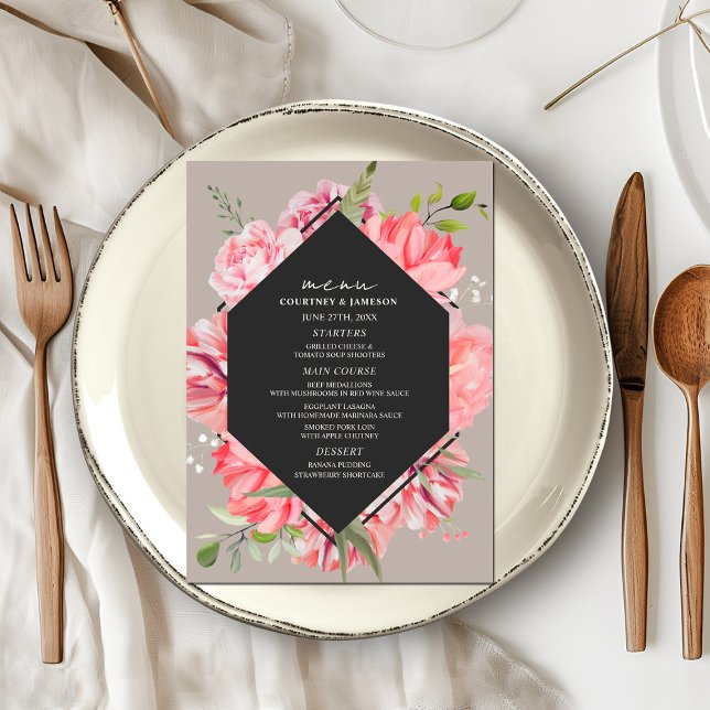 Menu Mariage Gray Floral rose géométrique (Créateur téléchargé)