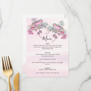 Menu Mariage hivernal à l'aquarelle Cônes de pin Oiseau