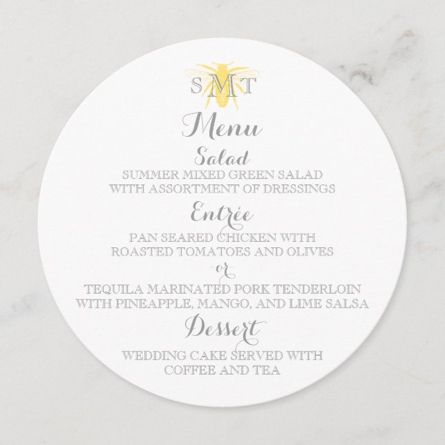 Menu Mariage Honeybee Round Menu (Devant)