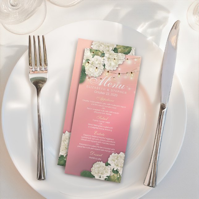 Menu mariage Hydrangeas Fleurs Chaînes Lumières Ro (Créateur téléchargé)