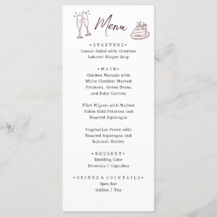 Menu Mariage Illustré Dessiné à la Main Blanc Fantaisis
