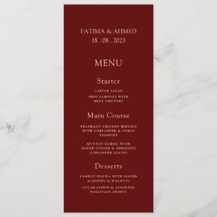 Menu Mariage islamique musulman Bourgogne rouge élégant